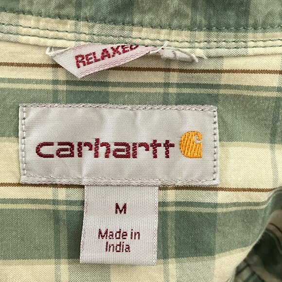 Carhartt Men's Medium M Green Midweight‎ Button-Front Plaid Short Sleeve Shirt - Picture 4 of 5